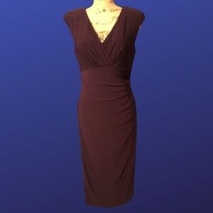 LAUREN RALPH LAUREN Empire Ruched CAP SLEEVE Dress, EGGPLANT, Size 8, NWOT